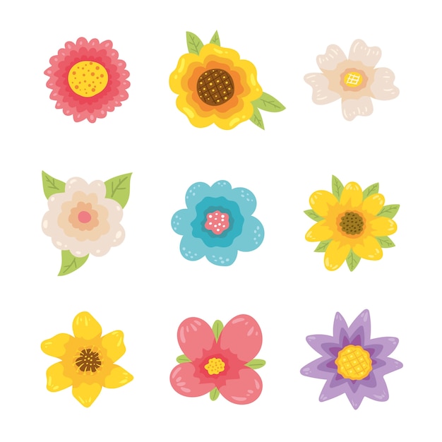 Vettore gratuito collezione di fiori colorati primavera disegnata a mano