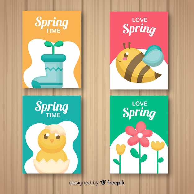 Hand drawn spring elements card collection