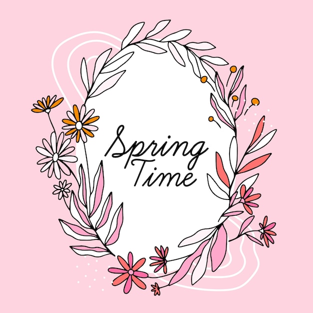 Hand drawn spring floral frame with lettering