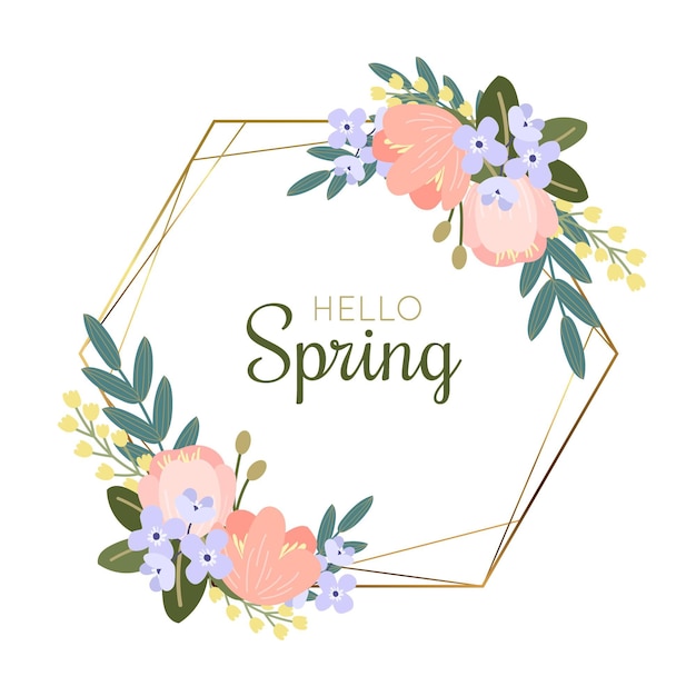 Hand drawn spring floral frame with text