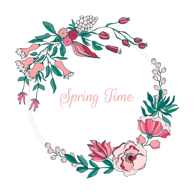 Hand drawn spring floral frame