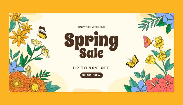 Free Vector hand drawn spring floral horizontal sale banner template
