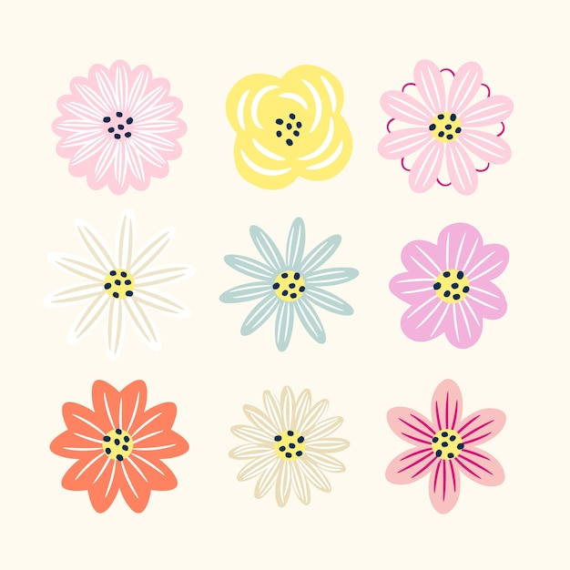 Бесплатное векторное изображение Ручной обращается коллекция весенних цветов