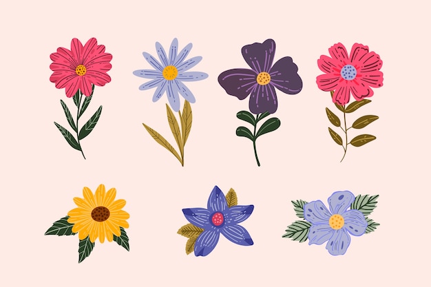 Hand drawn spring flower collection