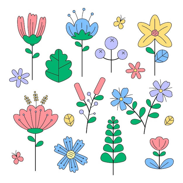 手描きの春の花コレクション