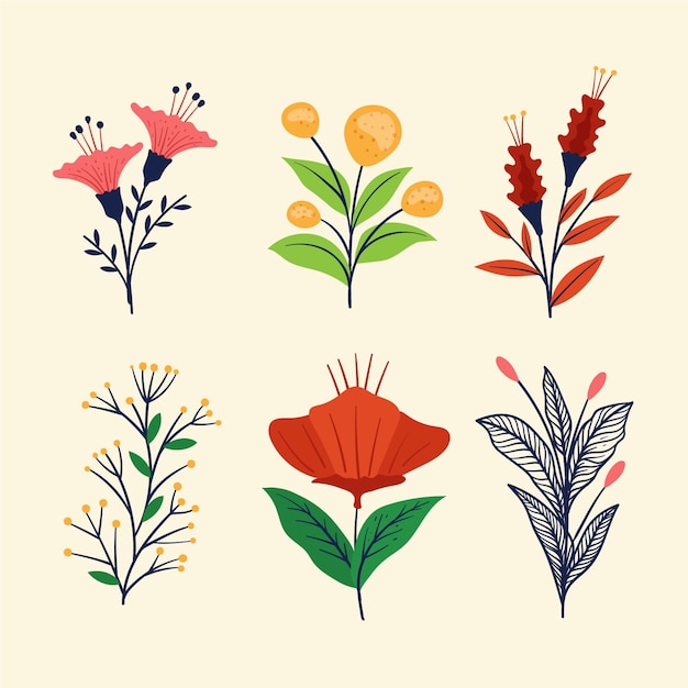 Бесплатное векторное изображение Коллекция рисованной весенних цветов