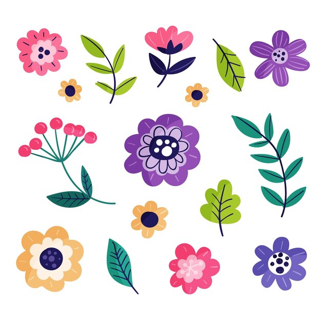 Hand drawn spring flower set