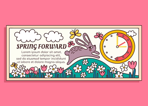 Hand drawn spring forward horizontal banner