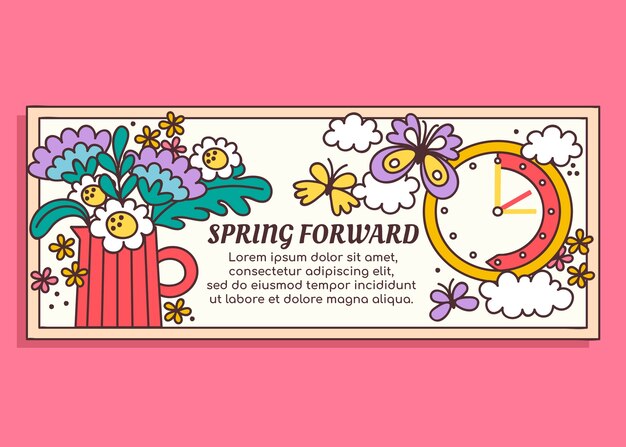 Free vector hand drawn spring forward horizontal banner