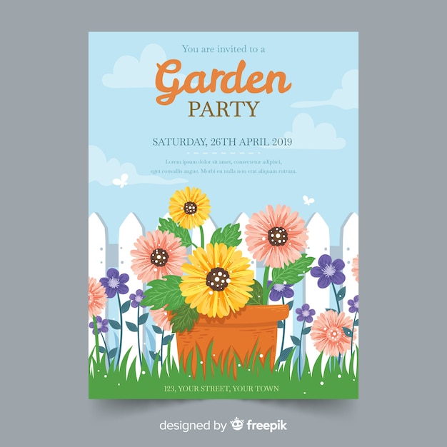 Hand drawn spring garden party invitation