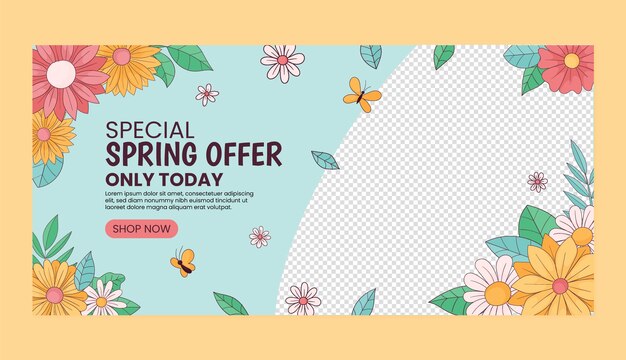 Hand drawn spring horizontal sale banner template