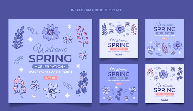 Collezione di post di instagram primaverili disegnati a mano