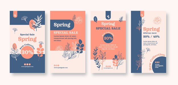 Free vector hand drawn spring instagram stories collection