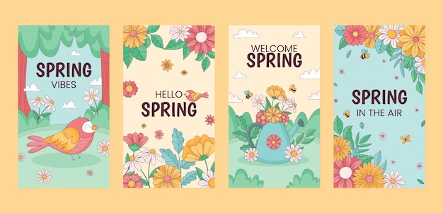 Free vector hand drawn spring instagram stories collection