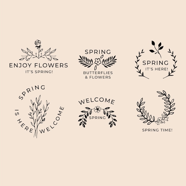 Free vector hand drawn spring label collection