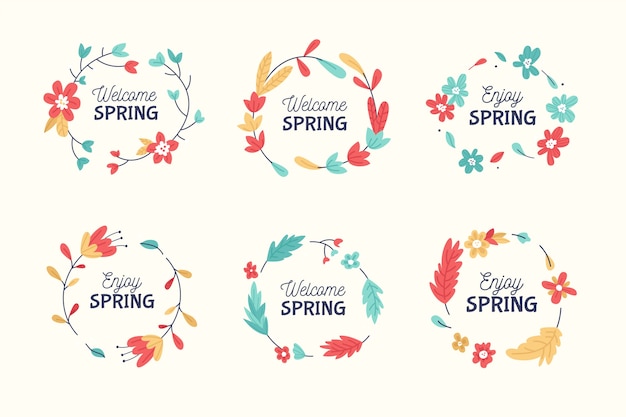 Free vector hand drawn spring label collection