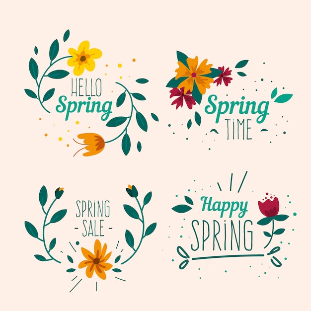 Free vector hand-drawn spring label collection