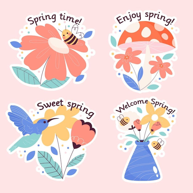 Free vector hand drawn spring label collection