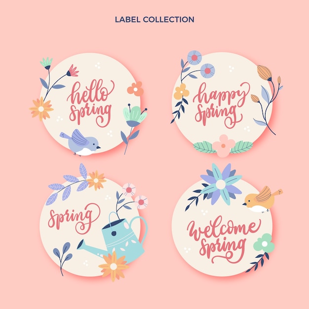 Free vector hand drawn spring labels collection