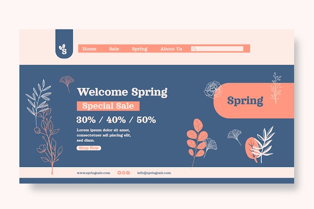 Hand drawn spring landing page template