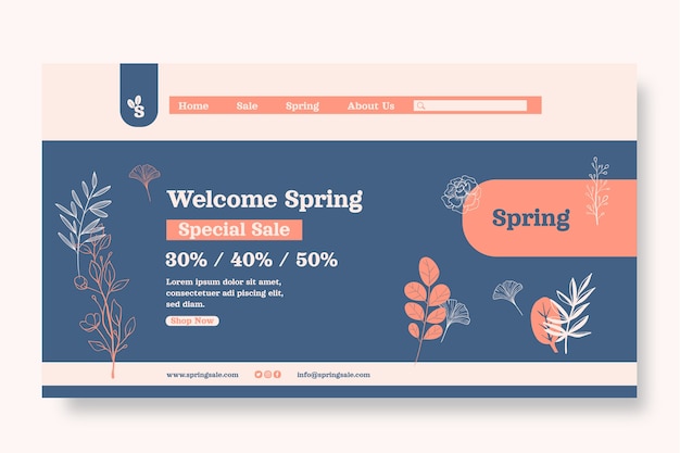無料ベクター 手描きの春のランディングページテンプレート