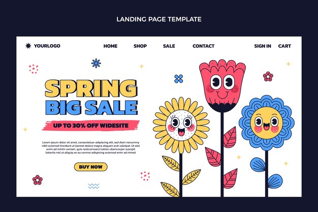 Hand drawn spring landing page template