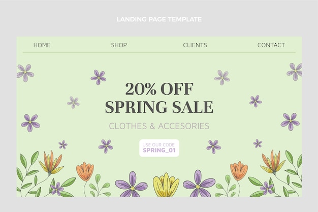 Free vector hand drawn spring landing page template