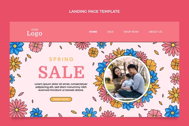 Hand drawn spring landing page template