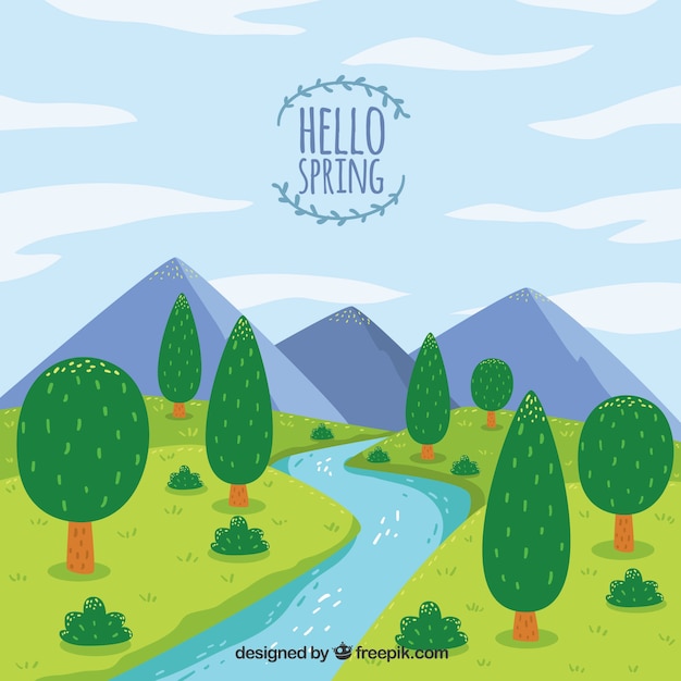 Free vector hand drawn spring landscape