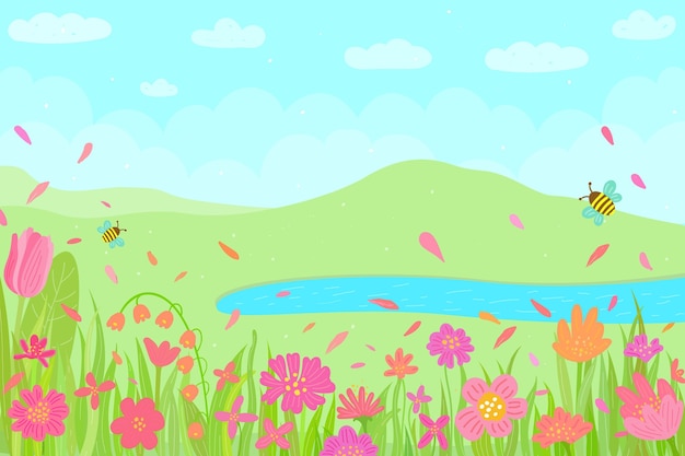 Free vector hand drawn spring landscape