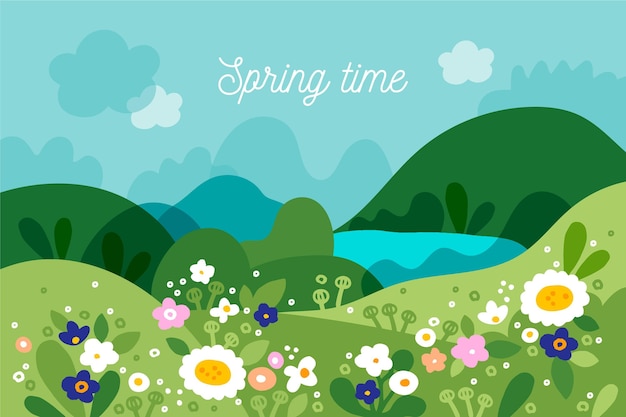 Free vector hand drawn spring landscape