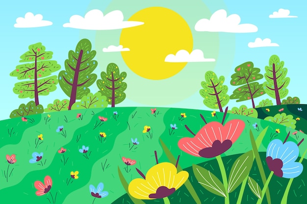 Free vector hand drawn spring landscape