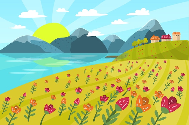 Free vector hand drawn spring landscape