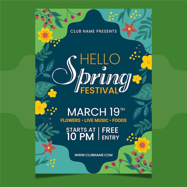 Hand-drawn spring party flyer template