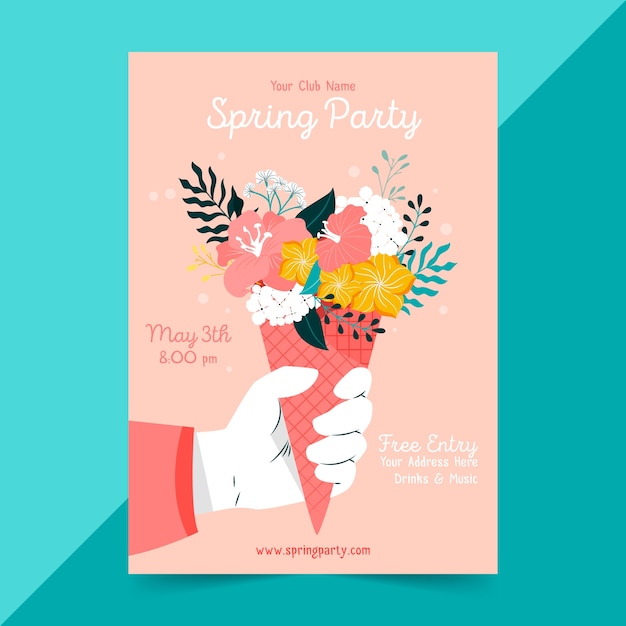 Hand drawn spring party flyer template
