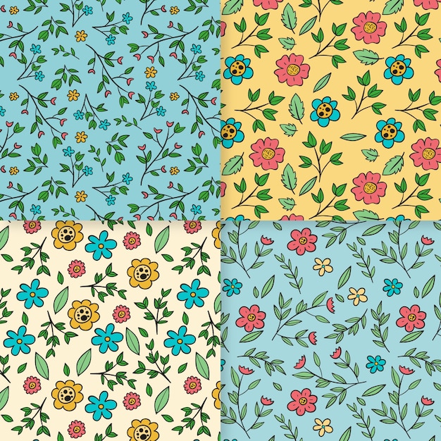 Free vector hand-drawn spring pattern collection theme