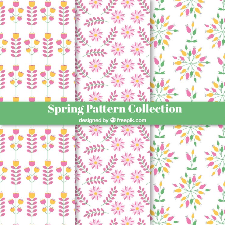 Free Vector hand drawn spring pattern collection