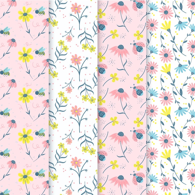 Free vector hand drawn spring pattern collection