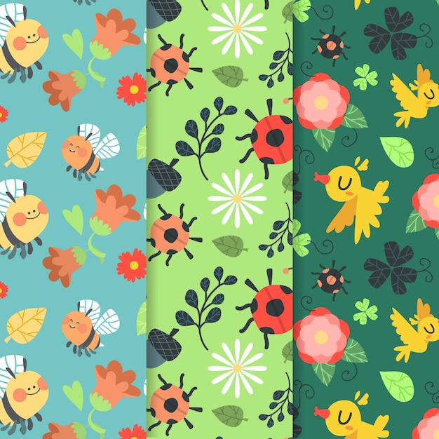 Free vector hand drawn spring pattern collection