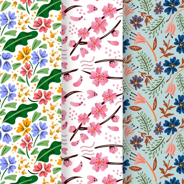 Hand drawn spring pattern set