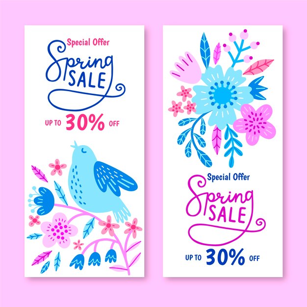 Hand-drawn spring sale banner collection concept