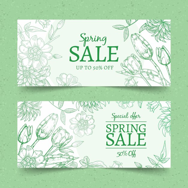 Hand drawn spring sale banners concept