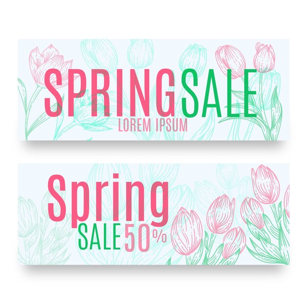 Hand drawn spring sale banners pack