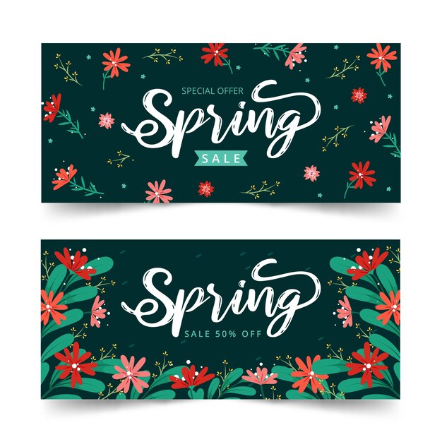 Hand drawn spring sale banners template