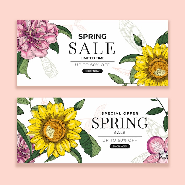 Free vector hand drawn spring sale banners