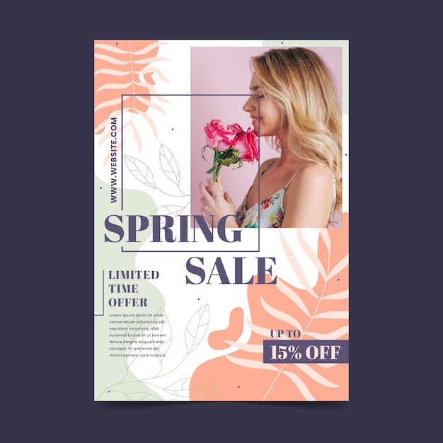 Hand drawn spring sale flyer template with photo