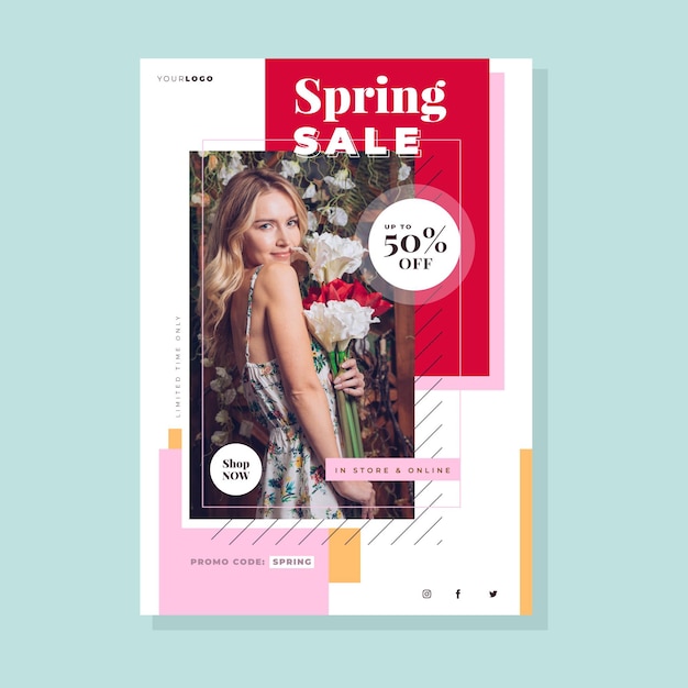 Free vector hand drawn spring sale flyer template with photo