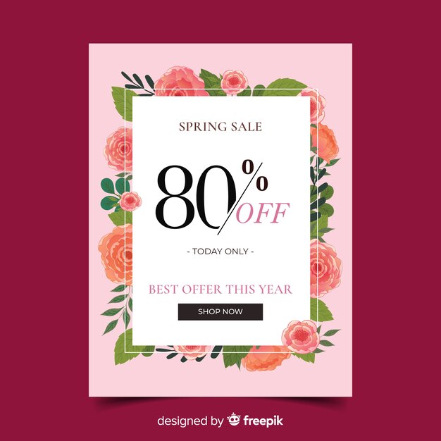 Hand drawn spring sale flyer template