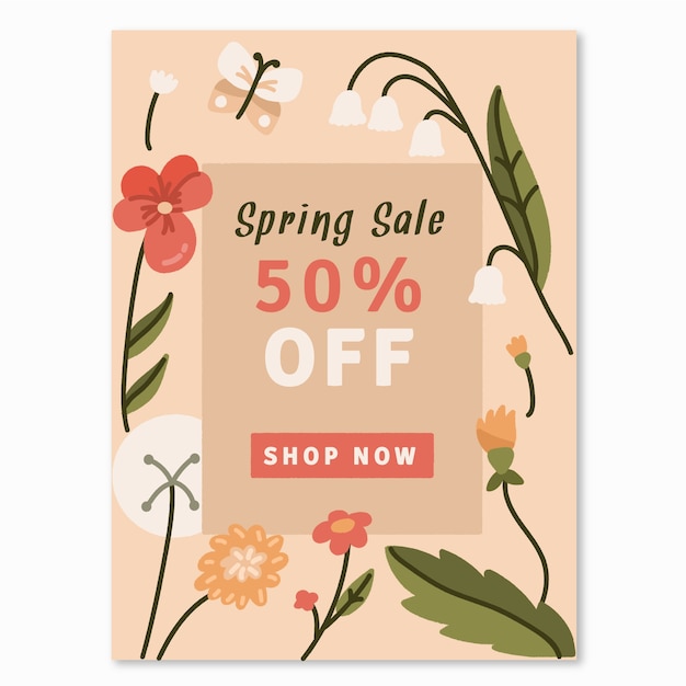 Hand-drawn spring sale flyer template