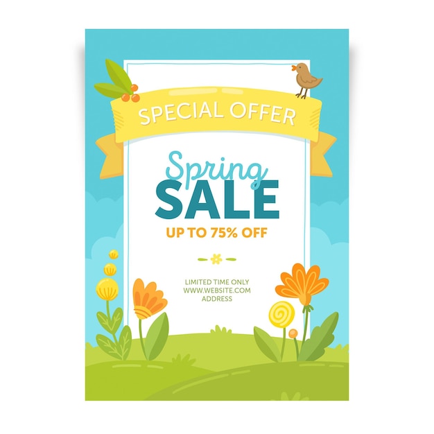 Free vector hand drawn spring sale flyer template